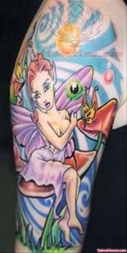 Pinup Colorful Tattoo On Shoulder