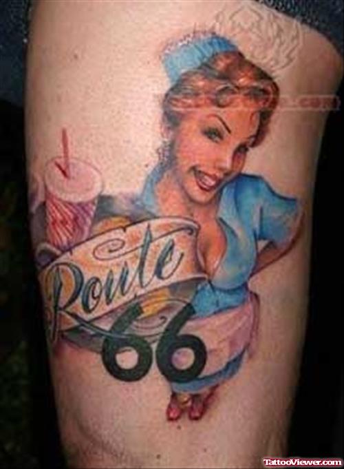 Pin Up Girl Tattoo On Knee