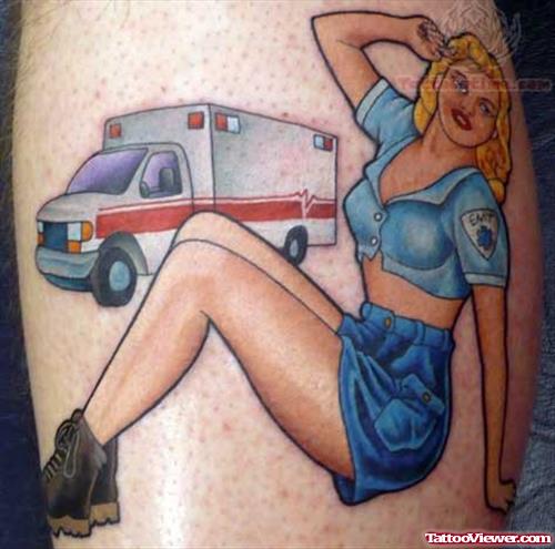 Pin Up Girl And Van Tattoo