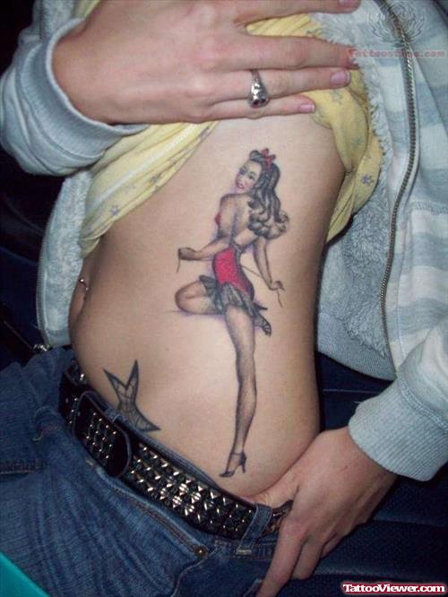 Pin Up Girl Tattoo On Side Rib