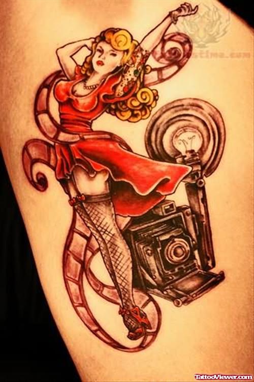 Pin Up Girl Colorful Tattoo Image