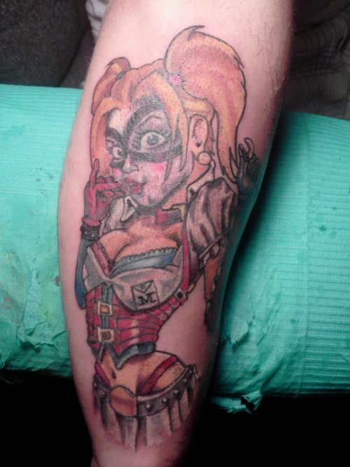 Color Ink Pinup Girl Tattoo On Leg