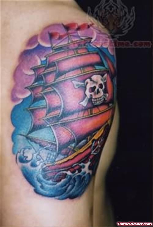 Old Pirate Tattoo On Shoulder