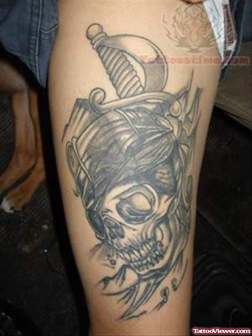 Black And Grey Pirate Tattoo