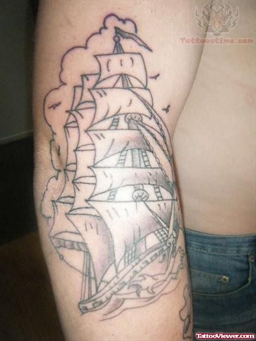 Pirate Ship Tattoo On Arm