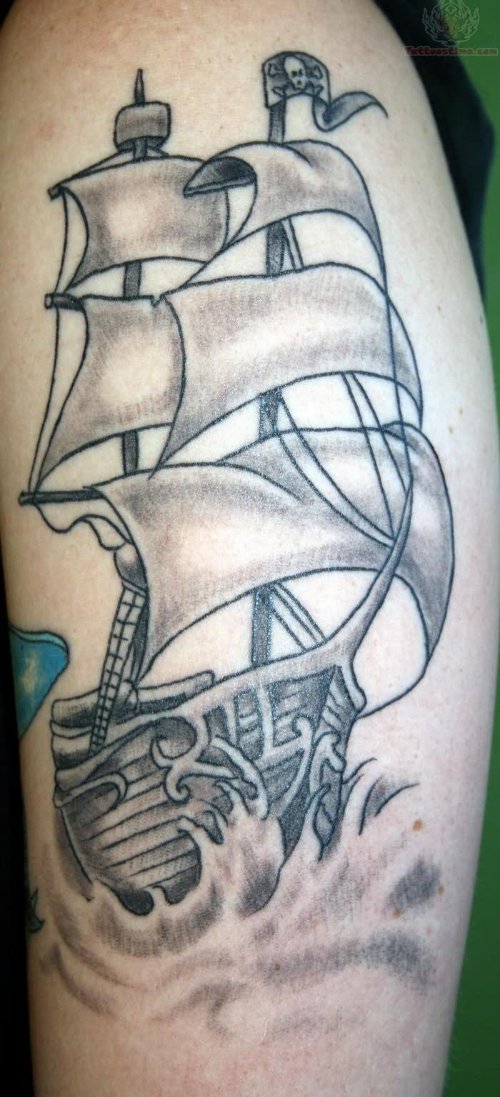 Pirate Ship Tattoo On Sleeve