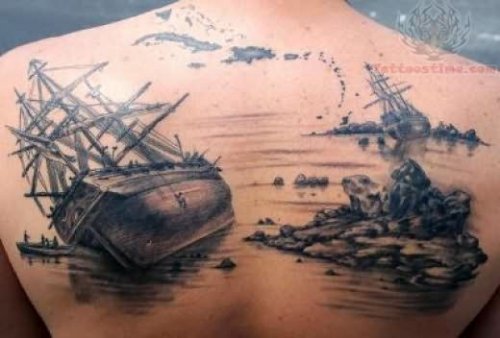 Pirate Tattoo On Upper Back