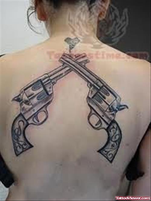 Upper Back Pistol Tattoos For Girls