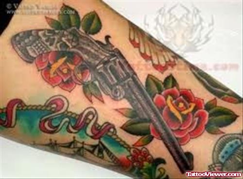 Rose And Pistol Tattoo