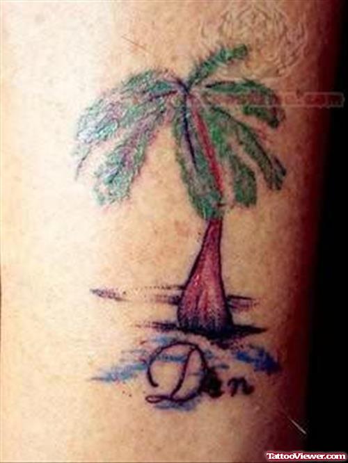 Beach Tree Tattoo On Leg