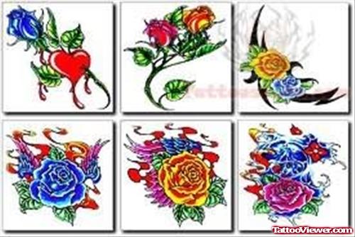 Colorful Plants Tattoos Designs