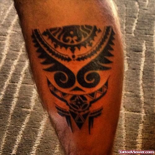 Black Ink Polynesian Back Leg Tattoo