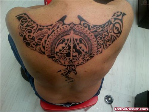 Polynesian Manta Backpiece Tattoo