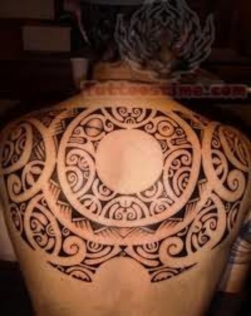 Polynesian Tattoo On Upper Back