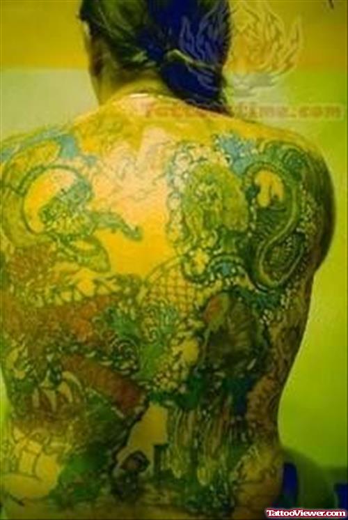 Colorful Back Prison Tattoo