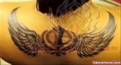Winged Khanda Tattoo On Back