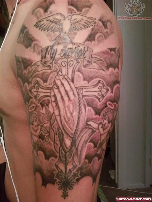 Religious Tattoo On Shoulder