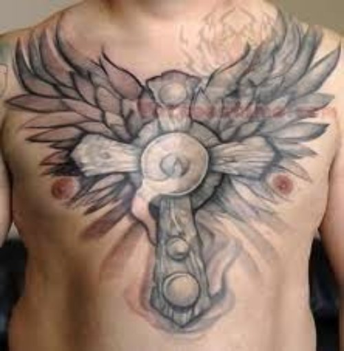Winged Large Cross Tattoo
