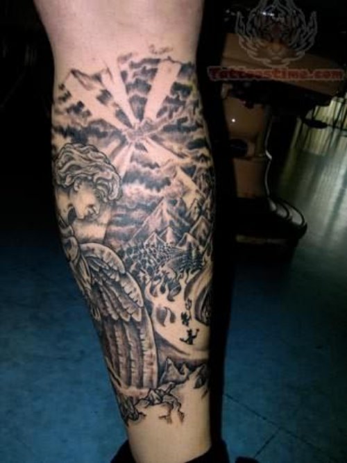 Religious Angel Tattoos On Leg