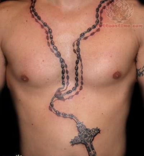 Religious Rosary Tattoo On Front