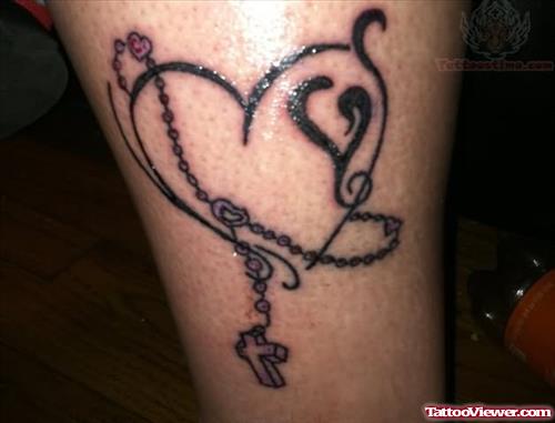 Beautiful Cross And Heart Rememberance Tattoos