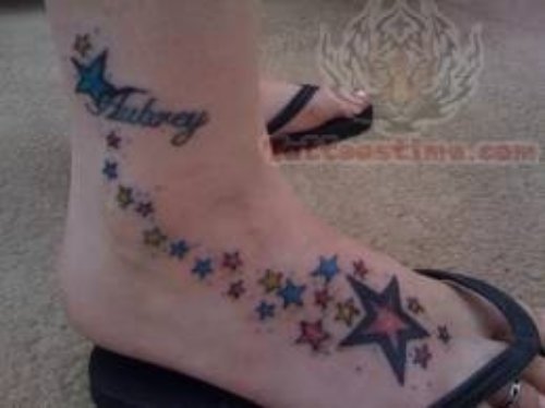Stars Memorial Tattoo On Foot