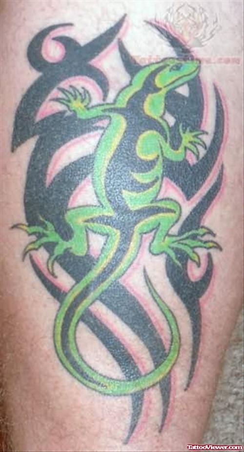 Tribal Green Lizard - Reptile Tattoo