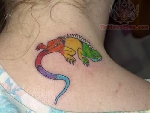 Colourful Reptile Tattoo Under Neck