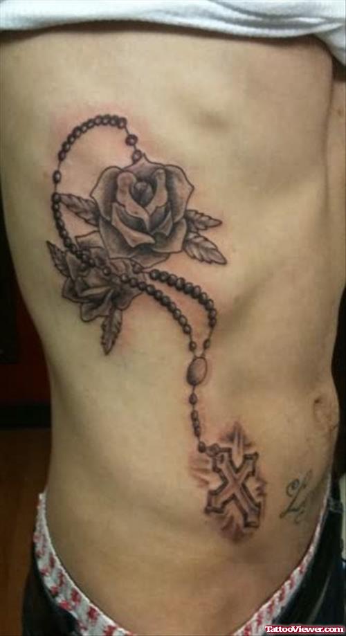Rose Rosary Tattoo On Rib