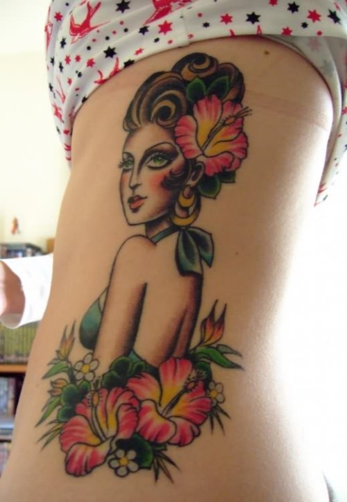 Hawaiian Girl Rib Tattoo