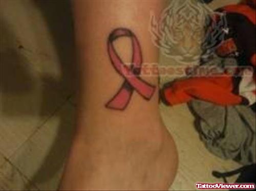 Pink Ribbon Tattoo On Ankle