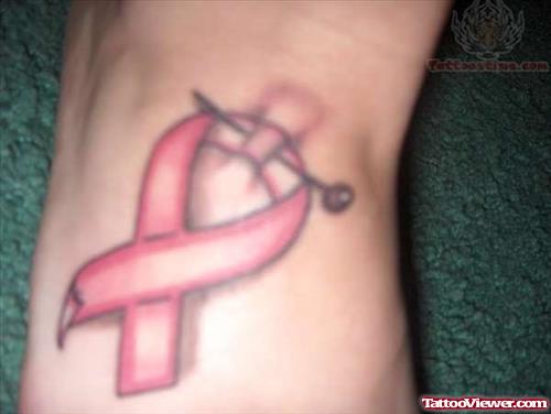 Breast Cancer Ribbon Tattoo on Foot