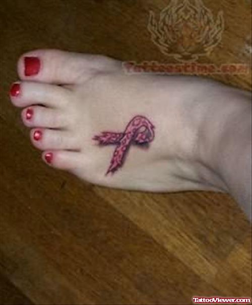 Ribbon Cancer Tattoo For Foot