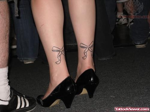 Ribbon Bow Tattoos On Legs