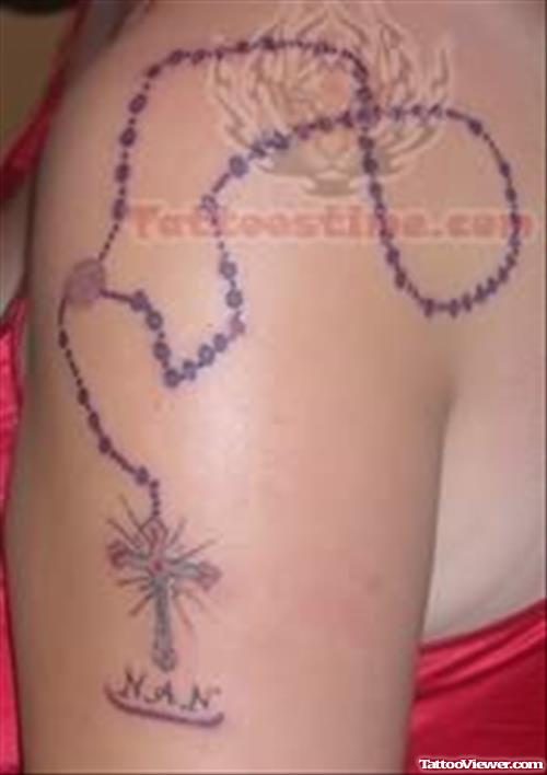 Rosary Cross Tattoo For Shoulder