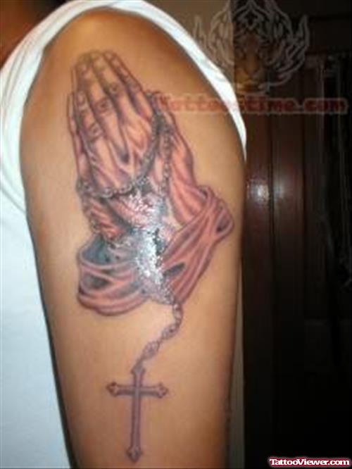 Religious Rosary Tattoo On Shoulder