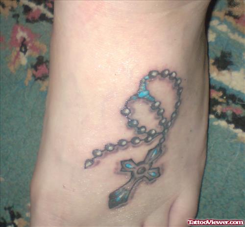 Beautiful Color Rosary Tattoo On Foot