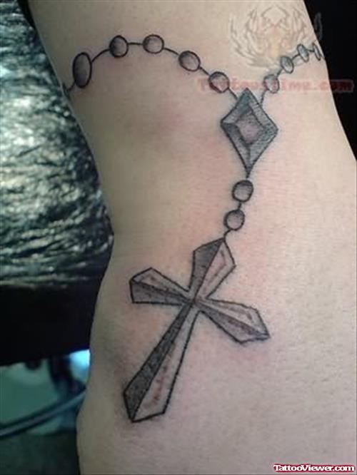 Cross And Rosary Tattoo On Ankle