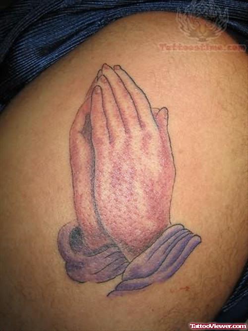 Folding Hands Rosary Shoulder Tattoo