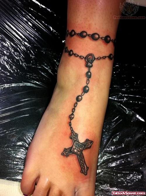 New Fashion Rosary Tattoo On Ankle