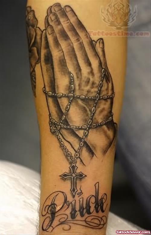 Cross Folding Hands Tattoos Rosary
