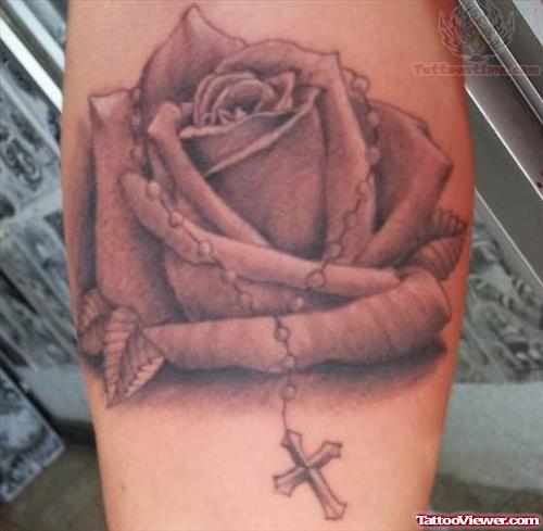 Rosary And Big Rose Tattoo