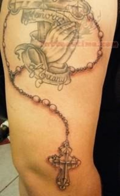 Cross Tattoos Rosary On Thigh