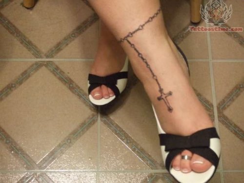 Rosary Tattoo On Leg And Ankle