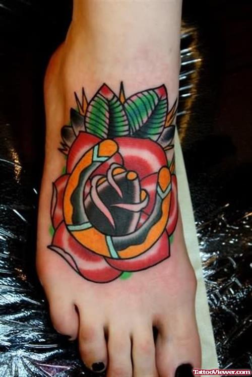 Horseshoe Rose Tattoo On foot