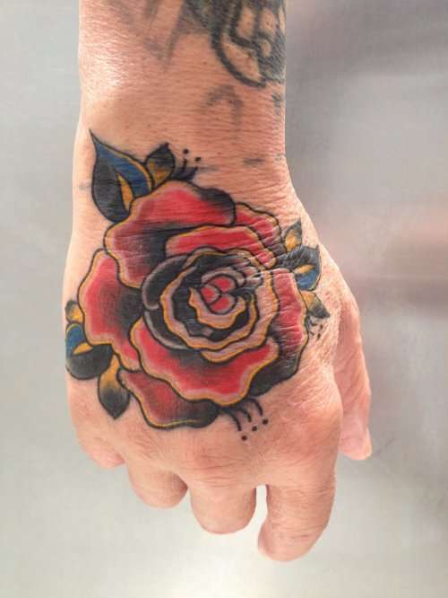 Red Rose Tattoo On Right Hand