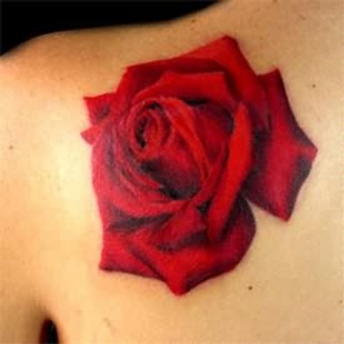 Big Red Rose Tattoo On Back