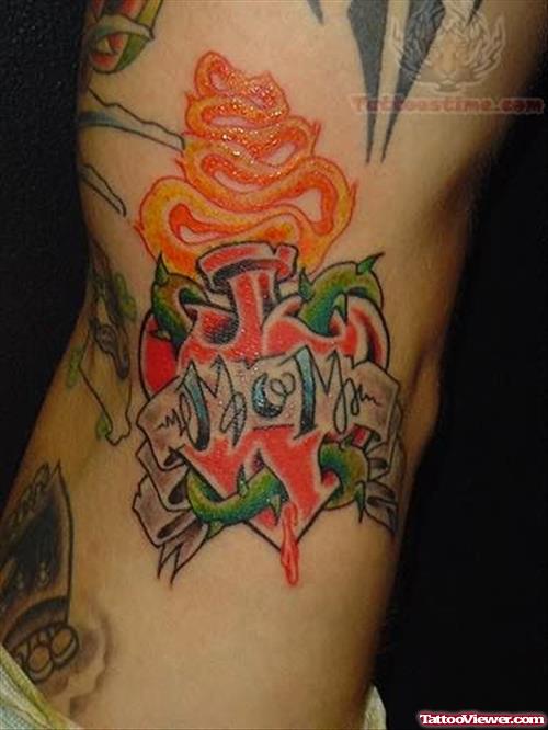 Sacred Heart Tattoo On Side Rib