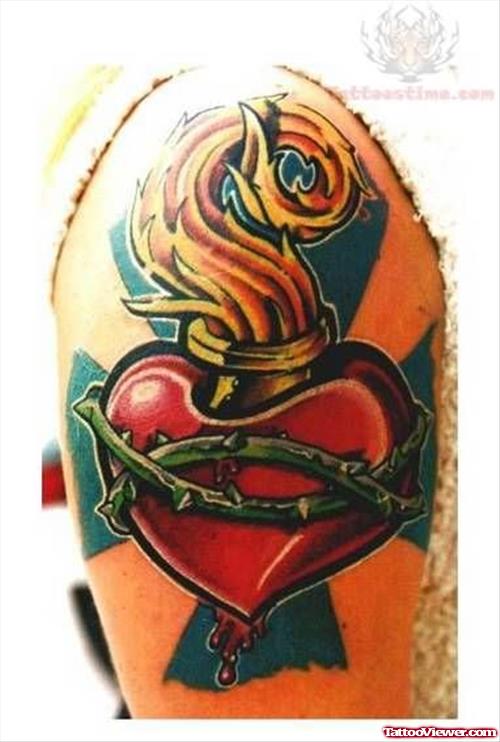 Sacred Heart Tattoo On Biceps