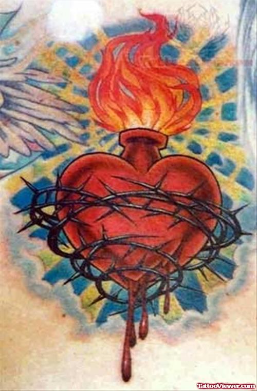 Burning Red Sacred Heart Tattoo